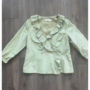 Rickie freeman Teri Jon Sage Green Silk Taffeta Jacket Size 10